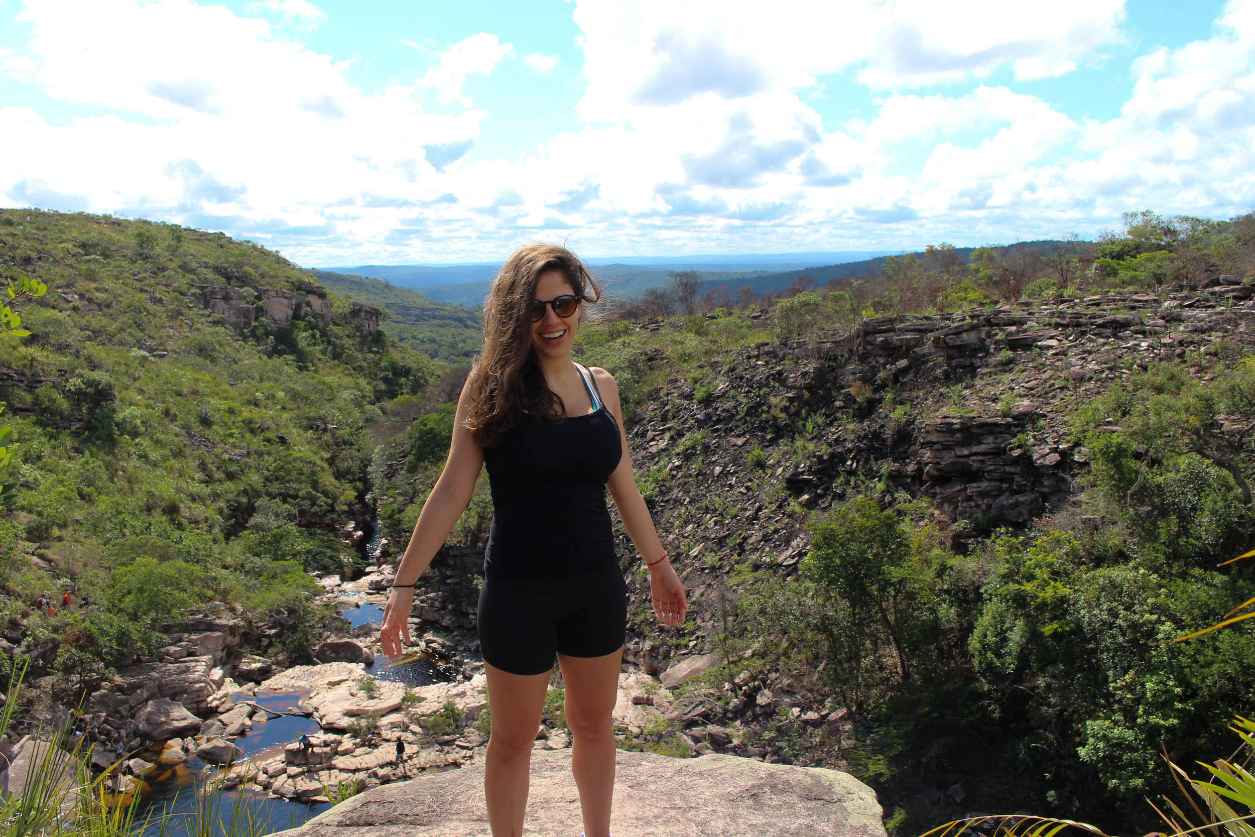 The waterfall began right below where Marina is standing. 