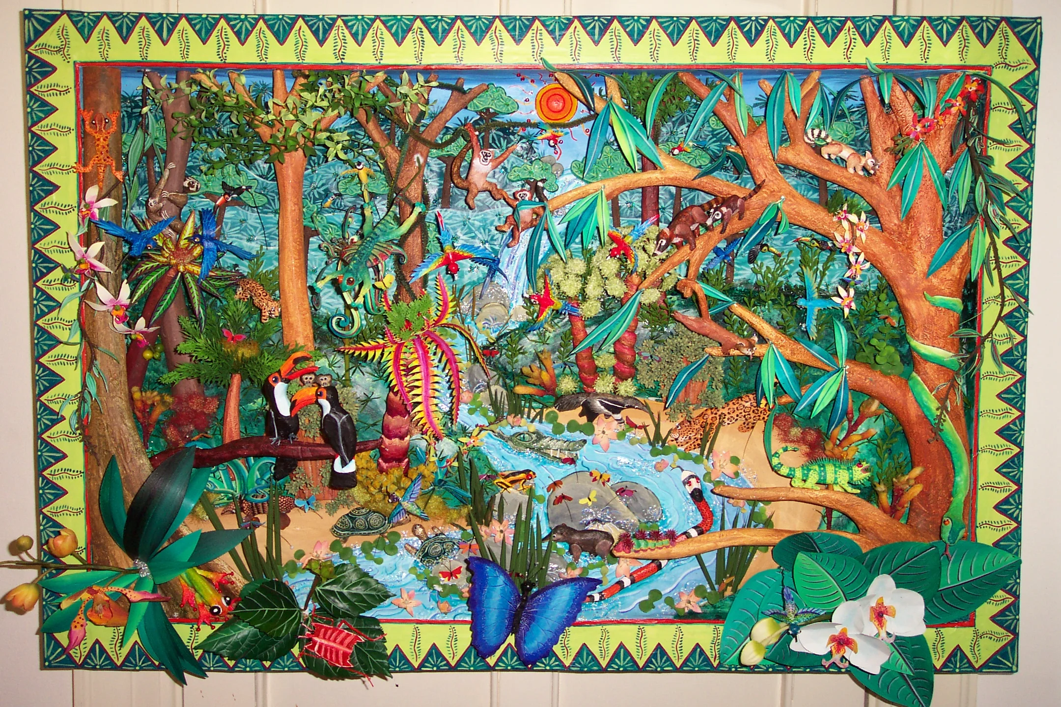 Illustrated Papier Mache Picture - Jungle Scene