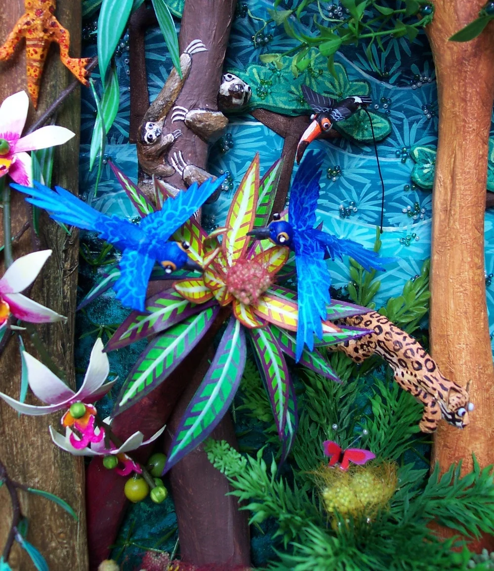 Jungle Scene Detail - Sloths, Hyacinth Macaws and Margay