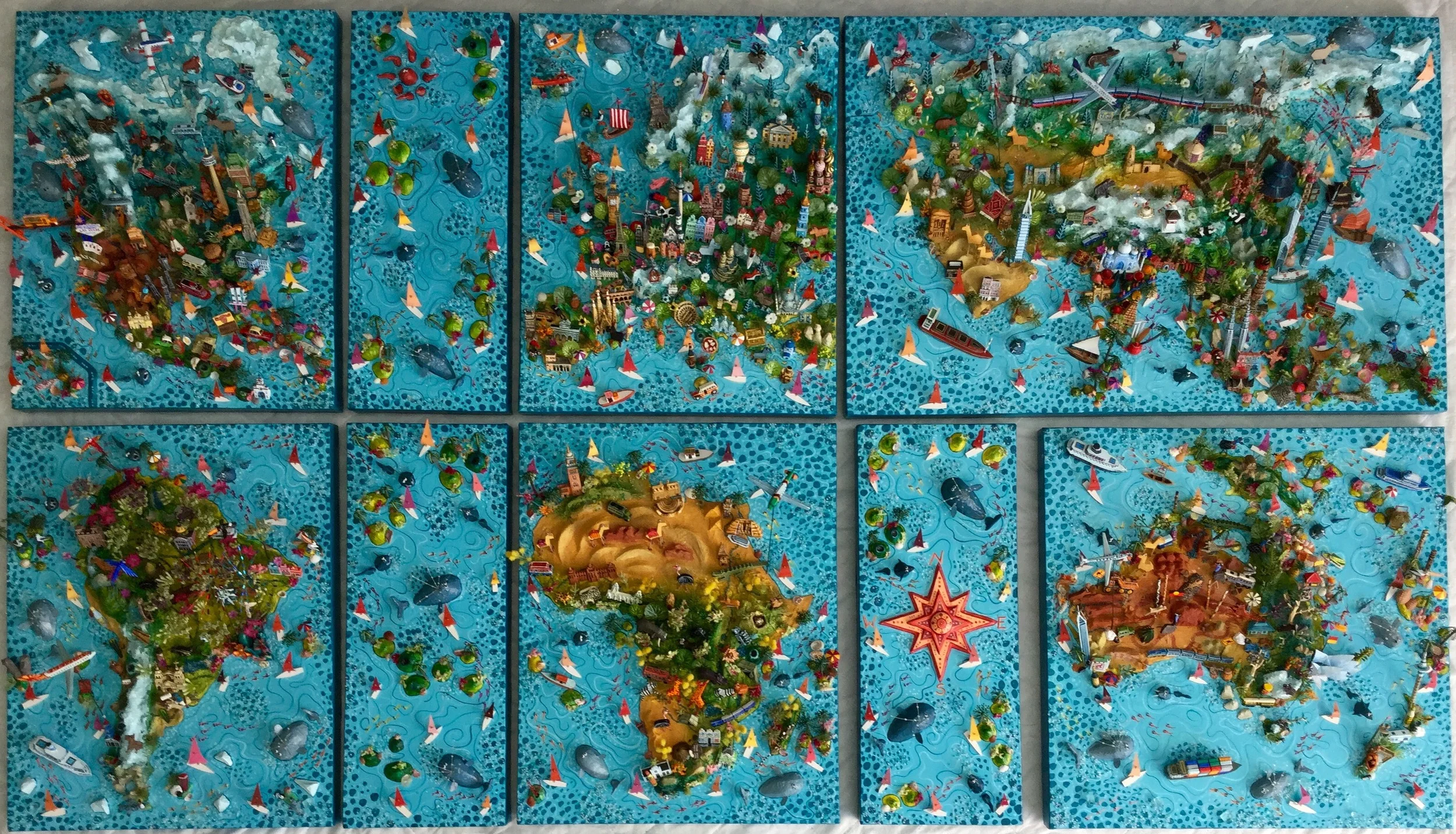 Nine Panel World Map