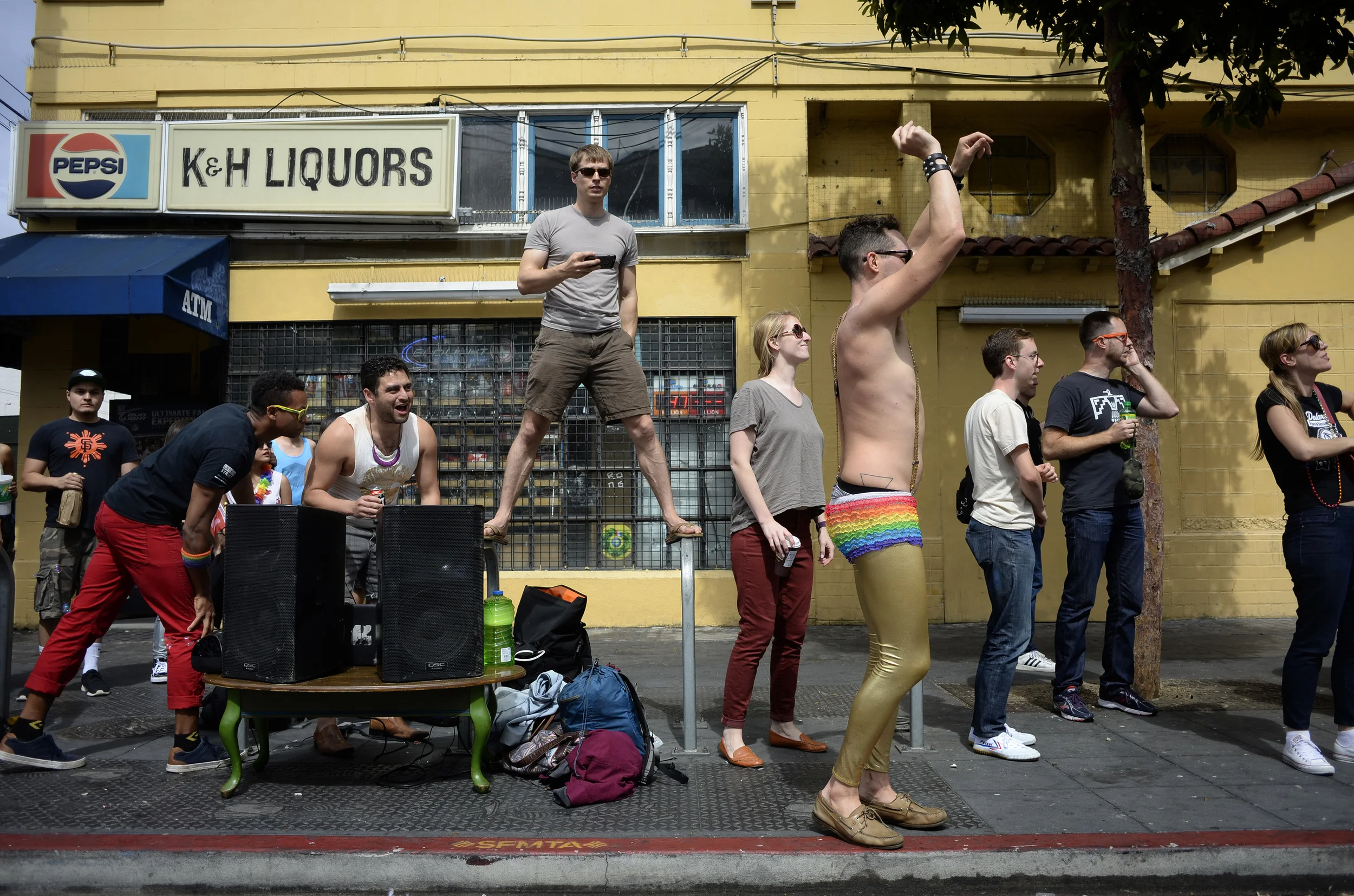  People watch and dance as the Dyke&nbsp;March makes its way through 16th street in San Francisco, California, on Saturday, June 27, 2015.&nbsp; 