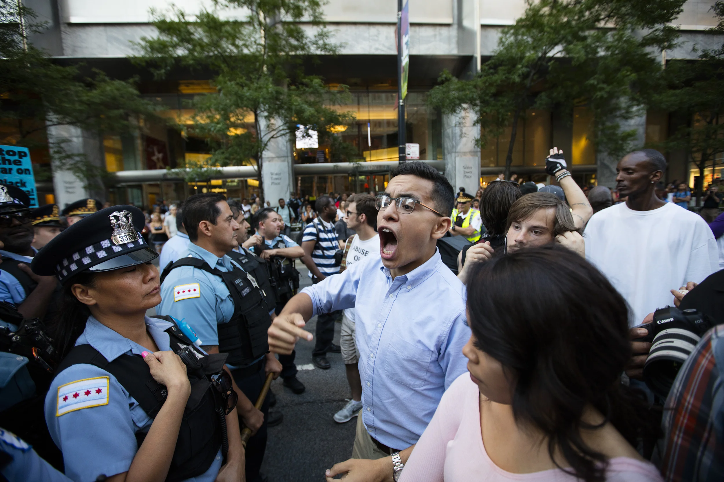  Anthony Quezada yells during a protest against police brutality on Saturday, July 9, 2016, in Chicago. &nbsp; 