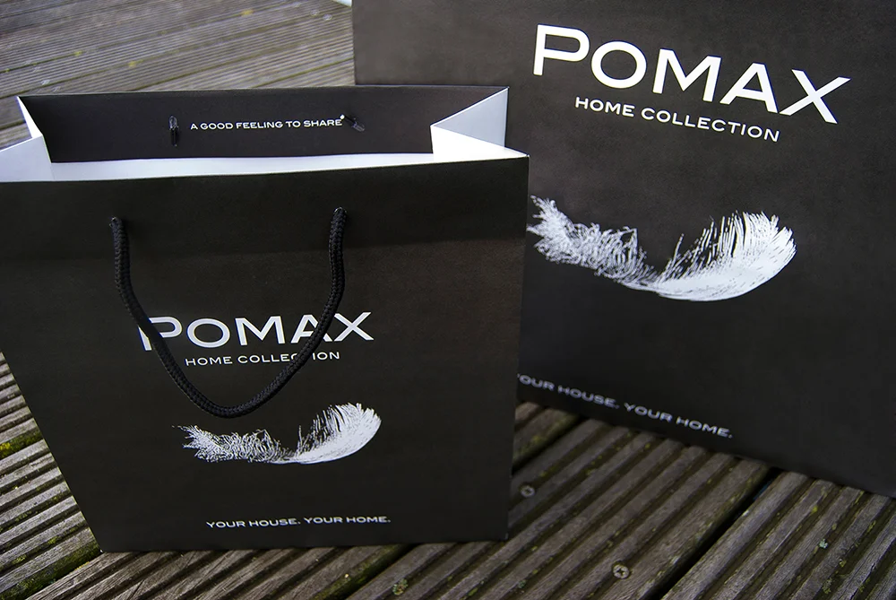 c-bags voor Pomax // multi cycli ecologische draagtassen // kraft papier bedrukte draagtassen // scherpe prijs!