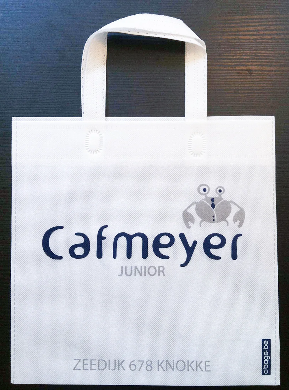 c-bags bedrukte draagtassen voor Cafmeyer Junior // single cyclus ecologische draagtassen // PP non woven // scherpe prijs!