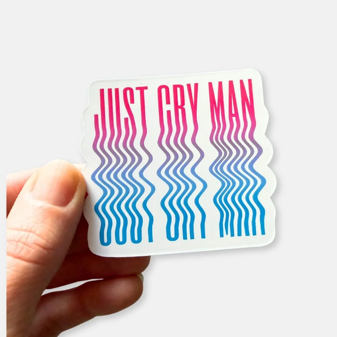 sticker white vinyl just cry man hand.jpg