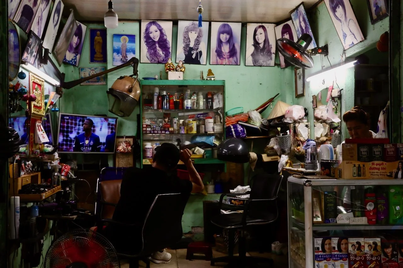 Busy hairdresser shop