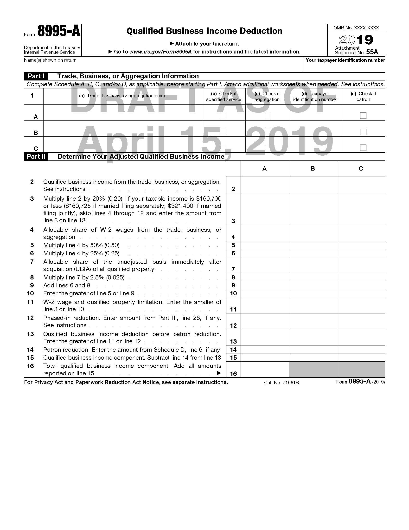 IRS Releases Drafts of Forms to Be Used to Calculate §199A Deduction on