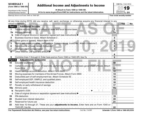 2019 Form 1040 Schedule 1 Will Ask Taxpayers If They Have Had Virtual Currency Transactions Current Federal Tax Developments
