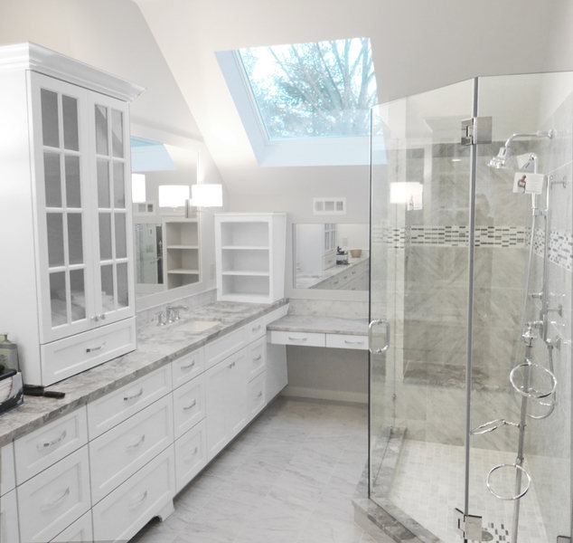 Pennington NJ Master Bath Renovation Marble Tile Glass Shower Skylight optimized.jpg