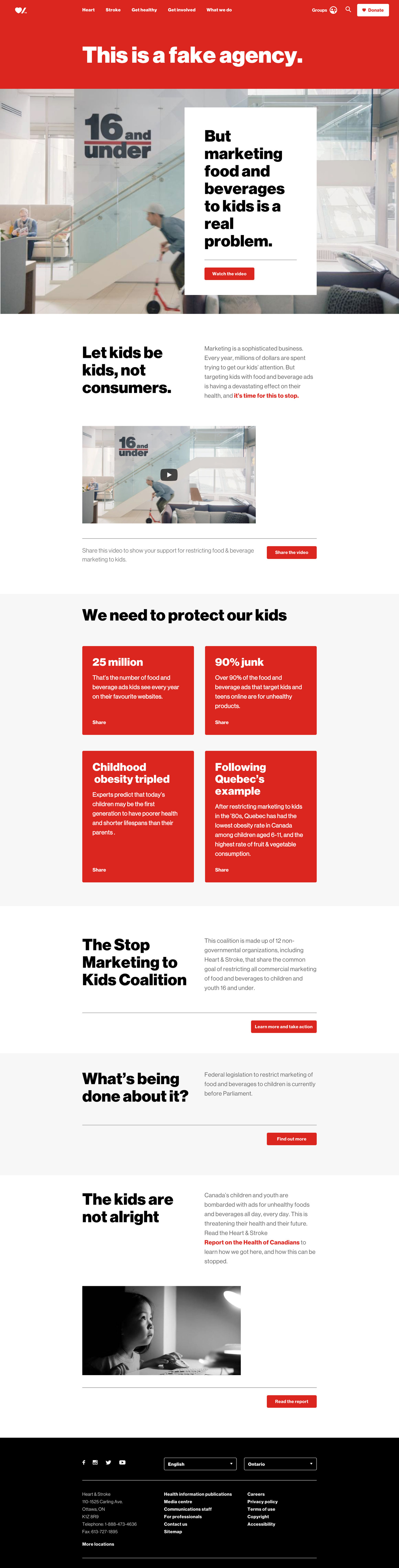16andunder.ca redirected to the Heart & Stroke website, where Canadians could find out more about the issue.