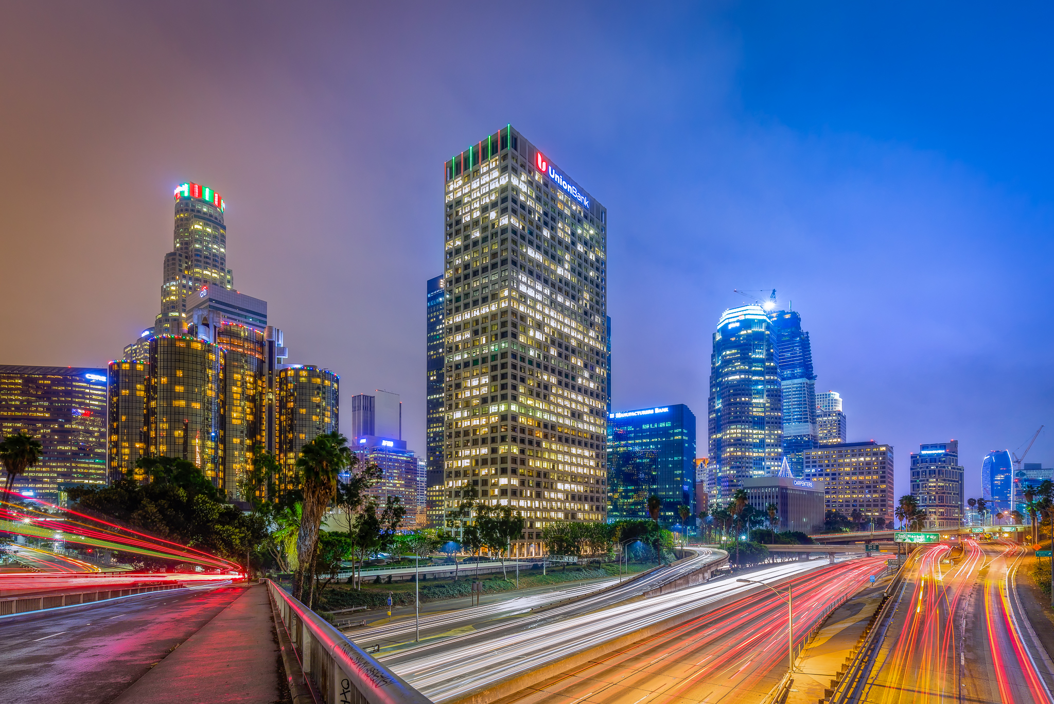 Los Angeles Skyline on a misty night.