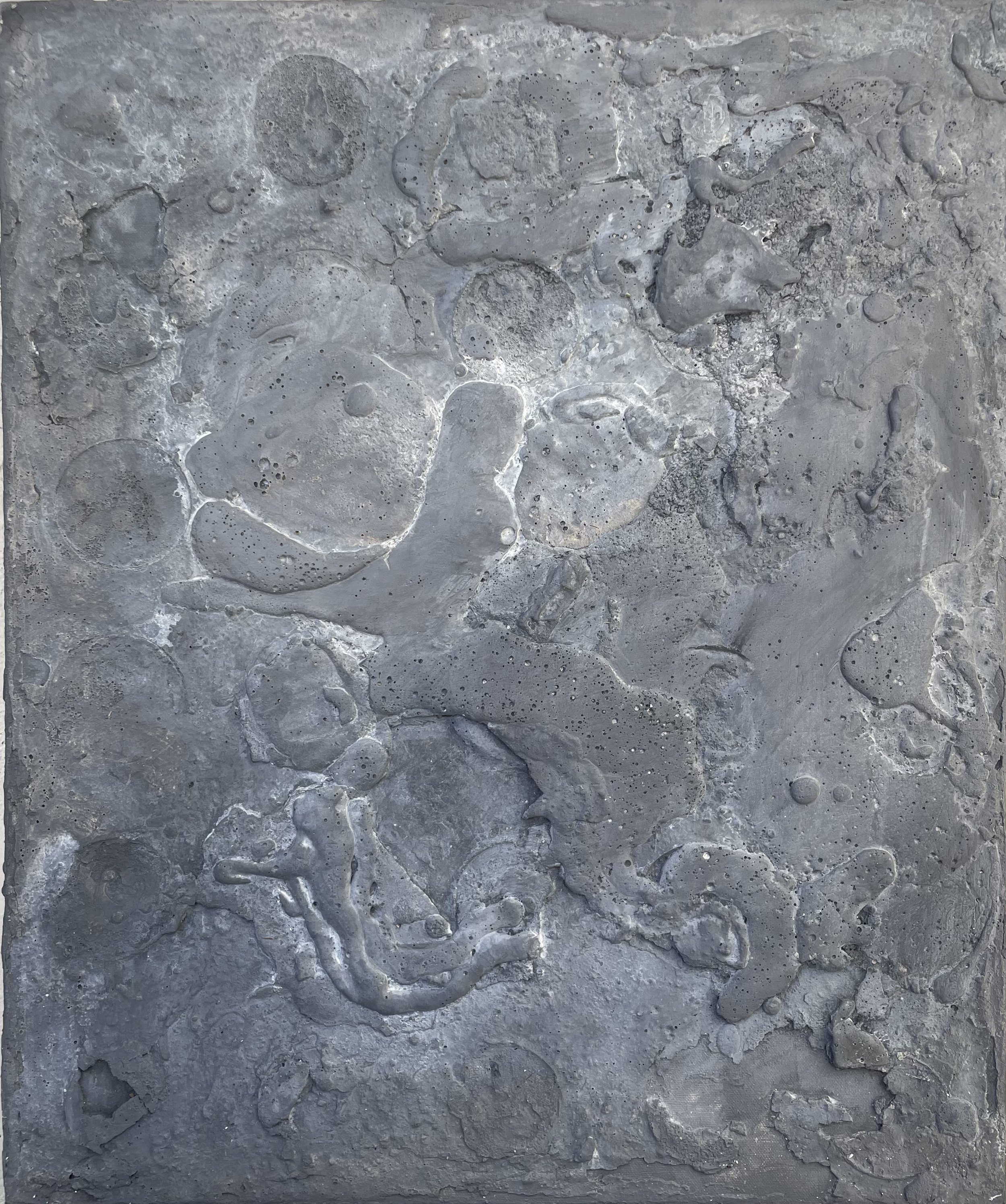 Watch your thoughts , 2023 Cement, concrete dyes and water on canvas 24” x 20” (60.96cm x 50.8cm)