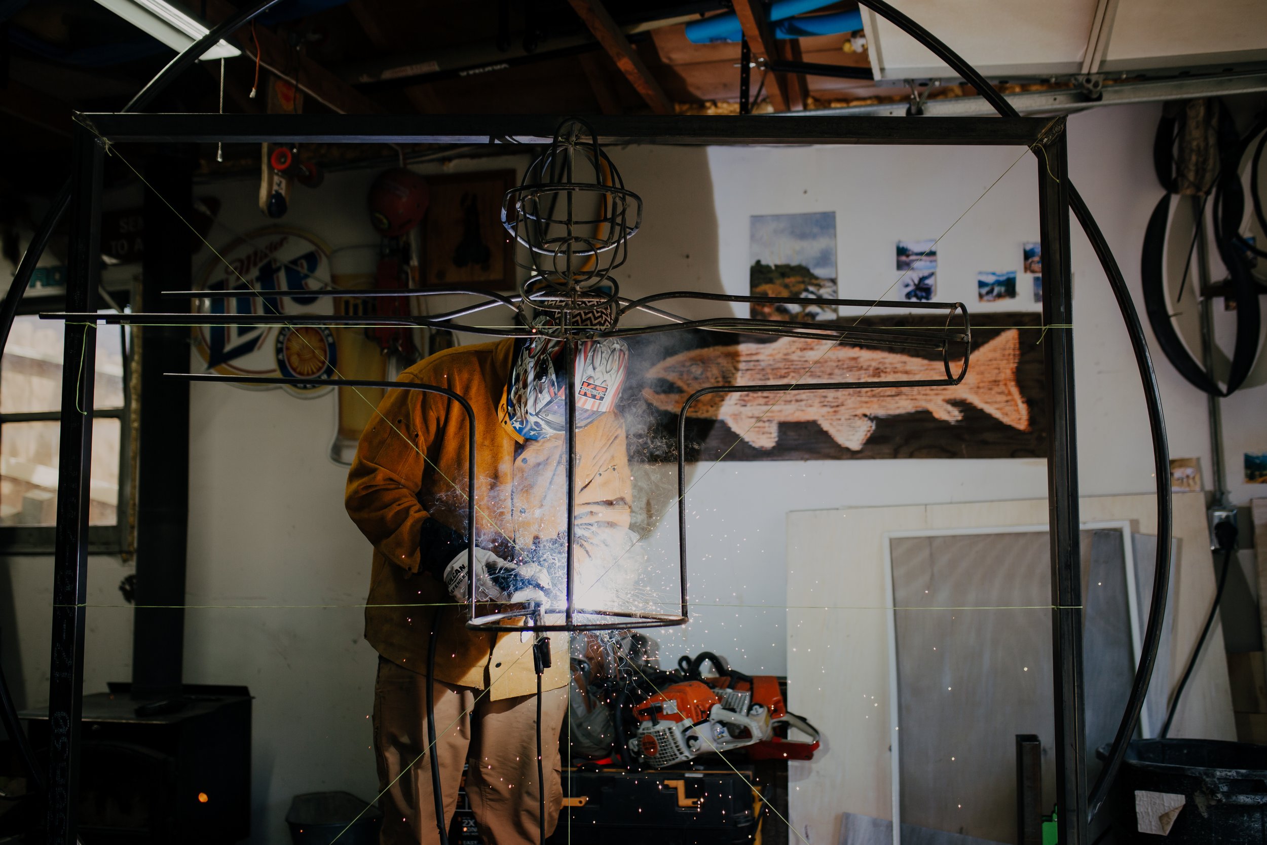  Artist Brandon Russell creating the work in his studio. Image by Sydney Edwards. 