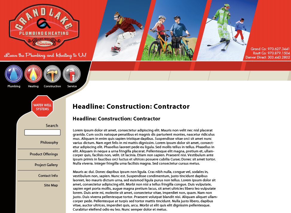 Grand Lake Heating & Plumbing Homepage mockup