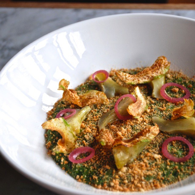 Barley Risotto. Spinach. Artichoke. Toasted Parmesan. Pickled Onion.