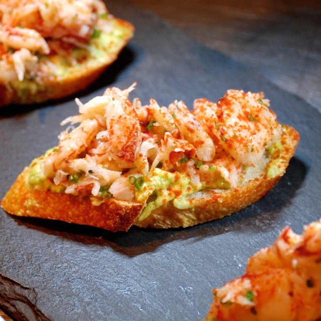 Peekytoe Crab. Avocado. Serrano. Pimenton. Toast.