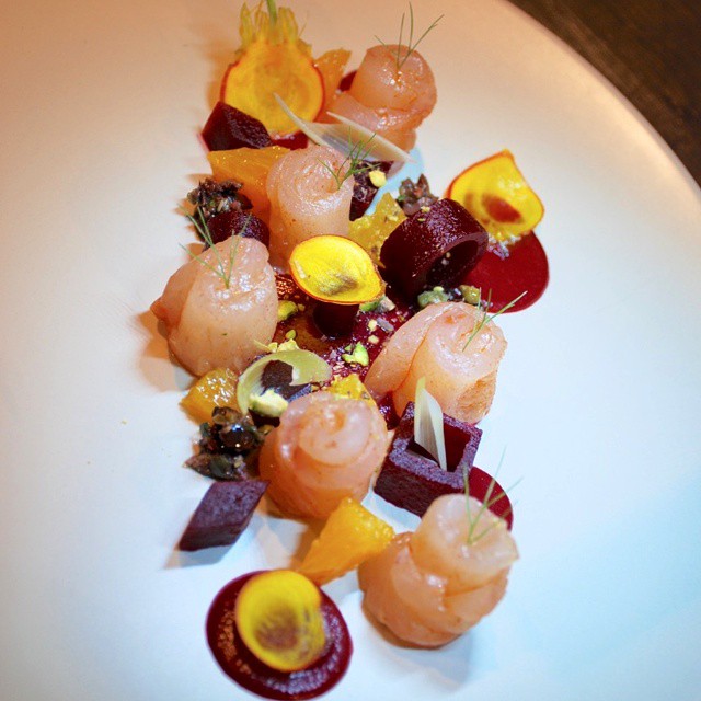 Bass. Beet. Spring Garlic. Orange. Tapenade. Pistachio.