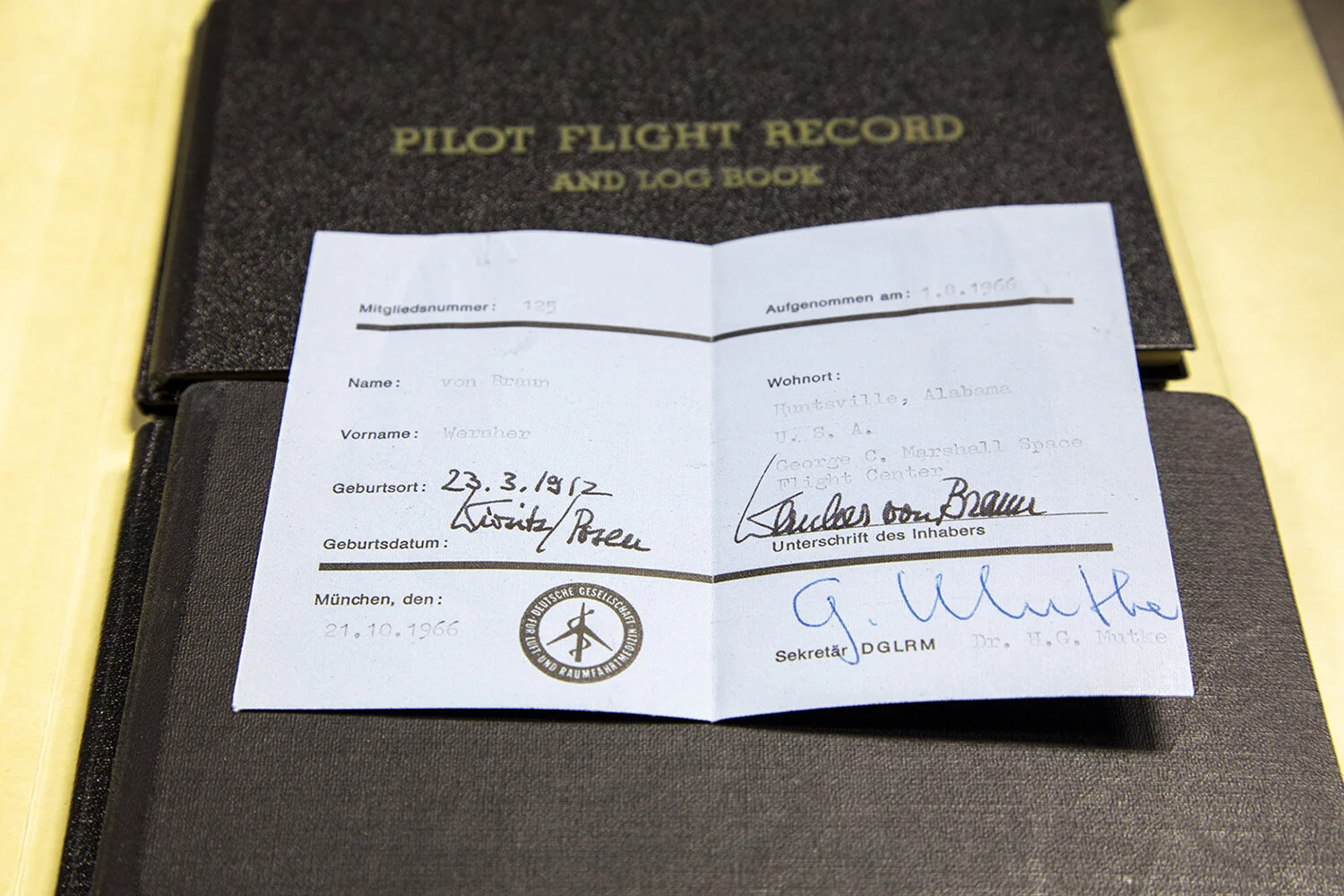   Wernher von Braun’s Pilot License and Flight Record , 1966/2019 
