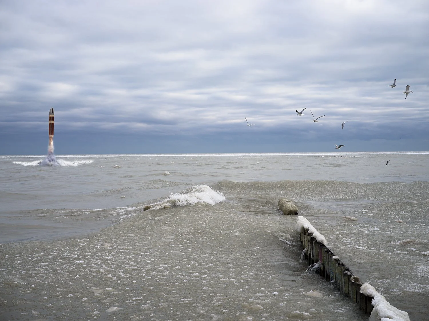   Rocket Launch and Seagulls, Peenemünde, Germany , 1941/2021 