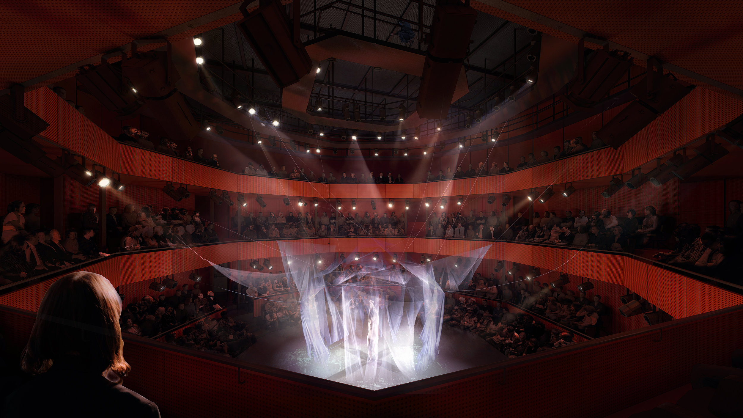 PLAY LEVEL RENDER: 499-PERSON AUDITORIUM IN THEATER-IN-THE-ROUND © LUXIGON