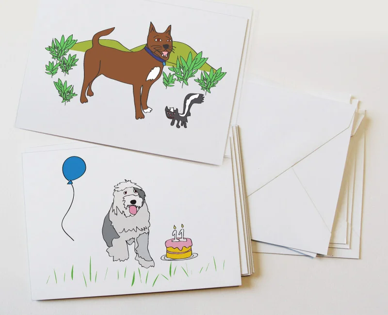 Custom illustrated dog greeting cards
