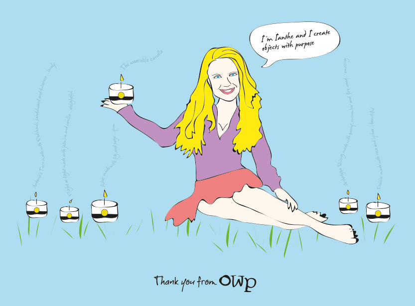 Custom thank you cards from oWp (wearable candle line)