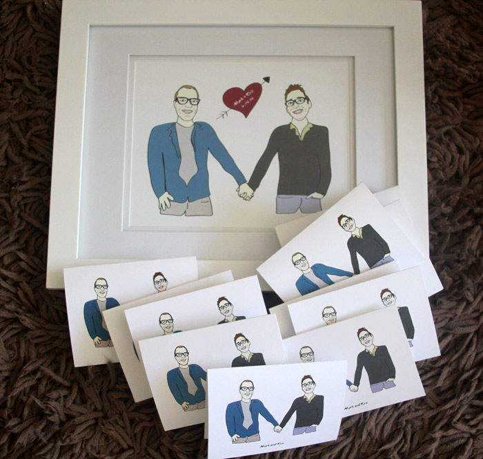 Custom illustrated print + set of greeting cards for Mark & Eric
