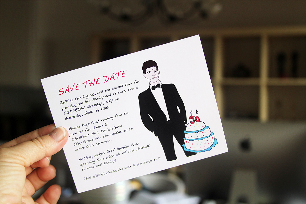 Custom Save the Date cards for Jeff's surprise party