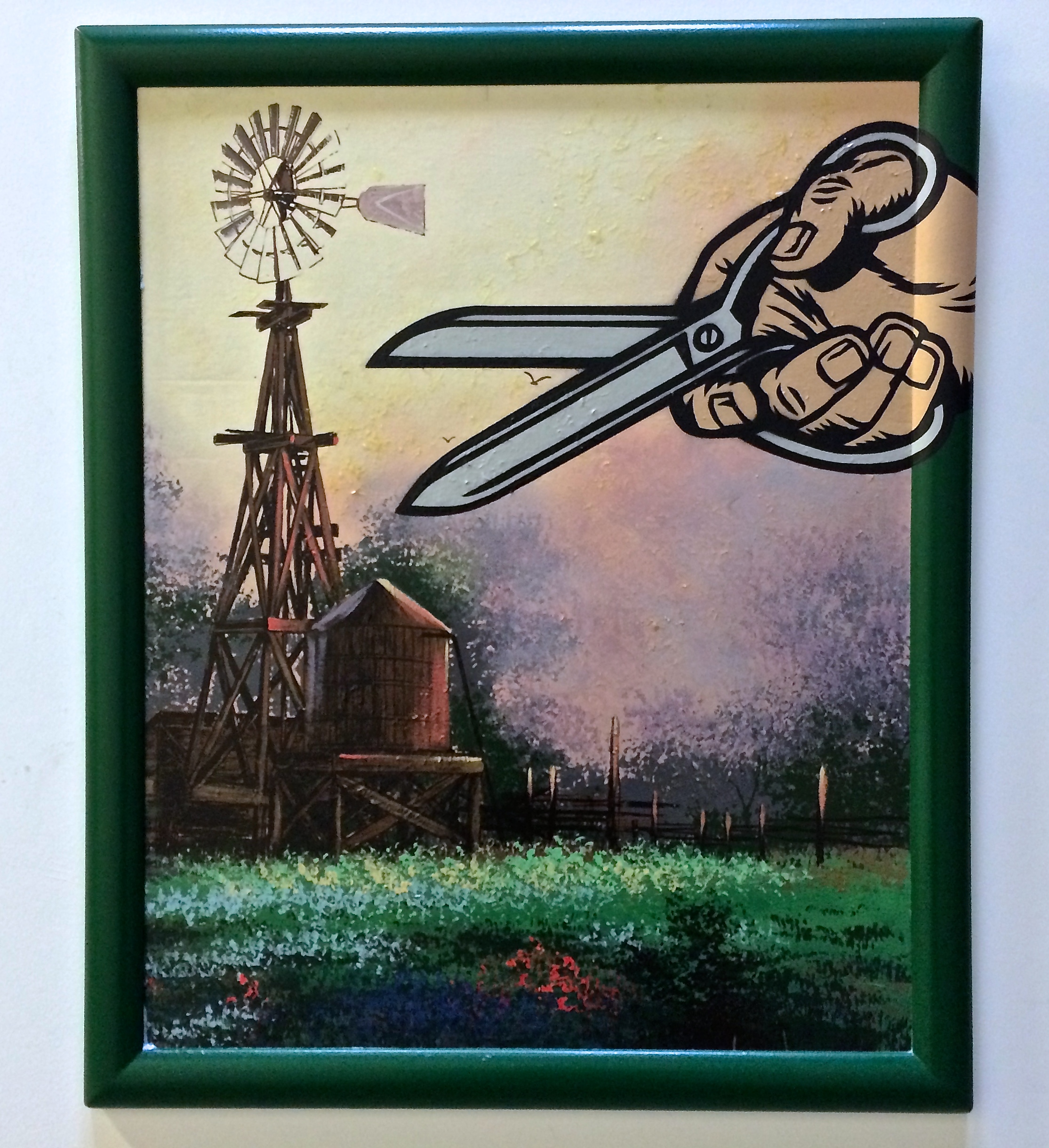 "Smite thee" Acrylic & spray paint on found/vintage painting/frame, 34"x28"