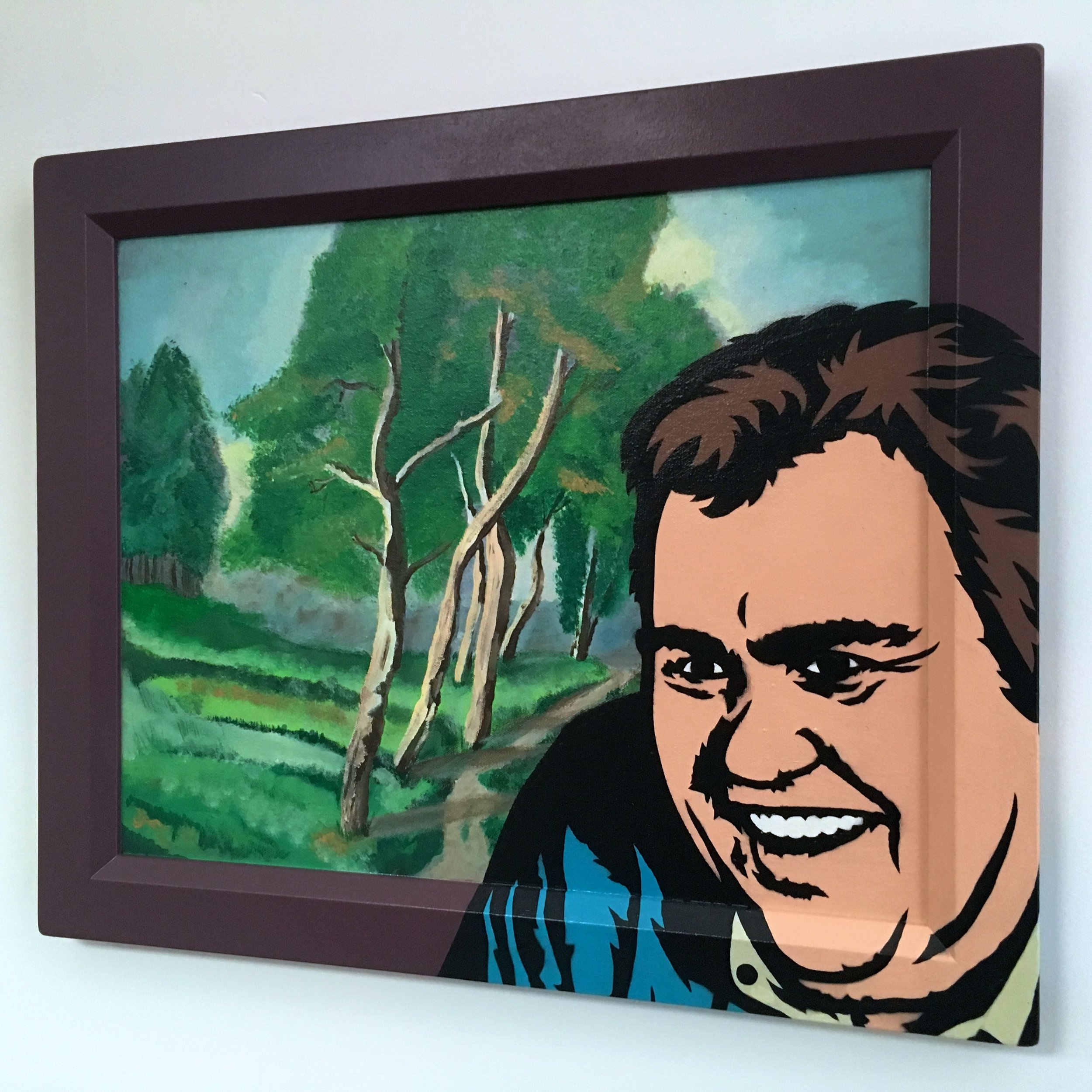 "Candyland" (John Candy) Acrylic & spray paint on found/vintage painting/frame.