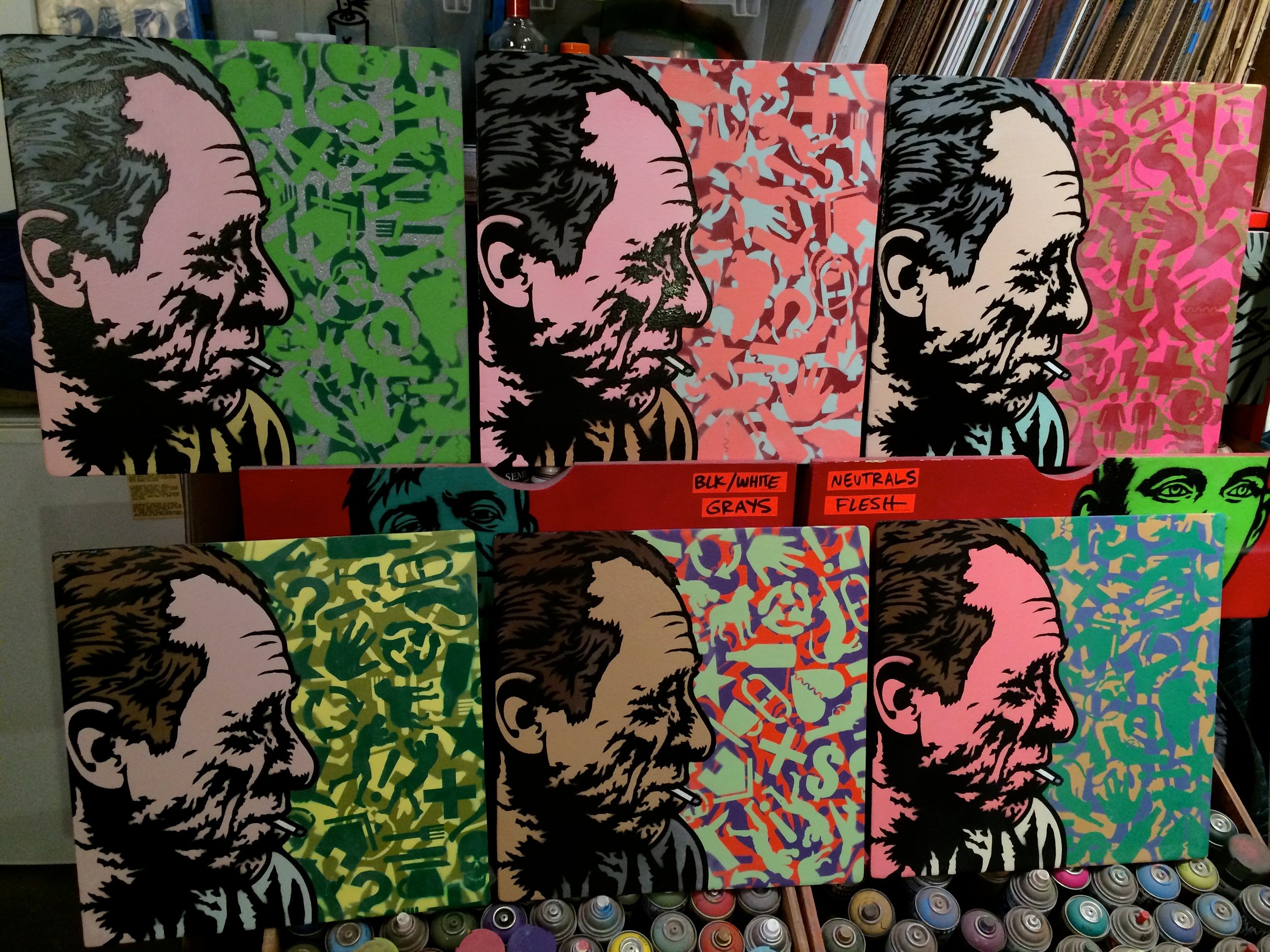 "Bukowski" Spray paint/stencil on wood panel, 20"x20" Edition of 6