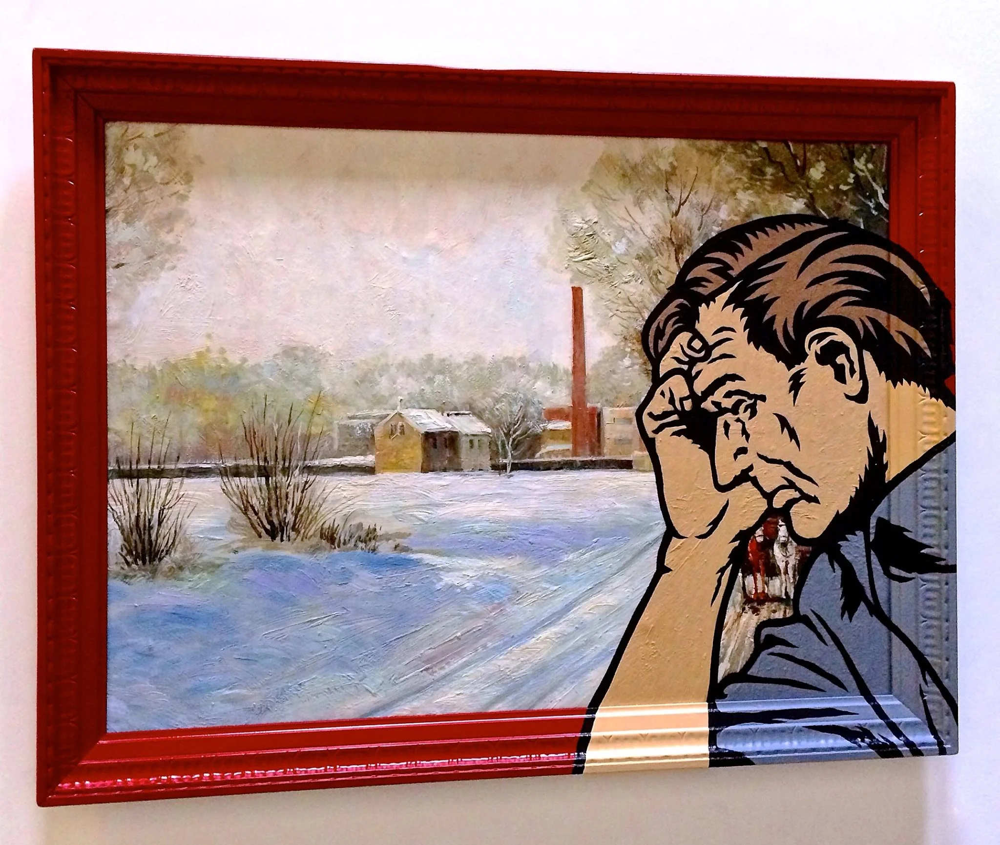 "Nothings changed, except that you're older" Acrylic & spray paint on found/vintage painting/frame. 27"x35"