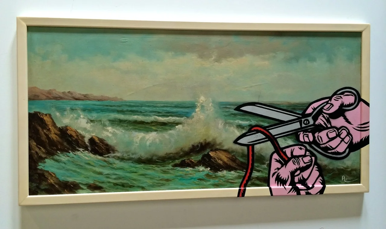 Acrylic & spray paint on found/vintage painting/frame.