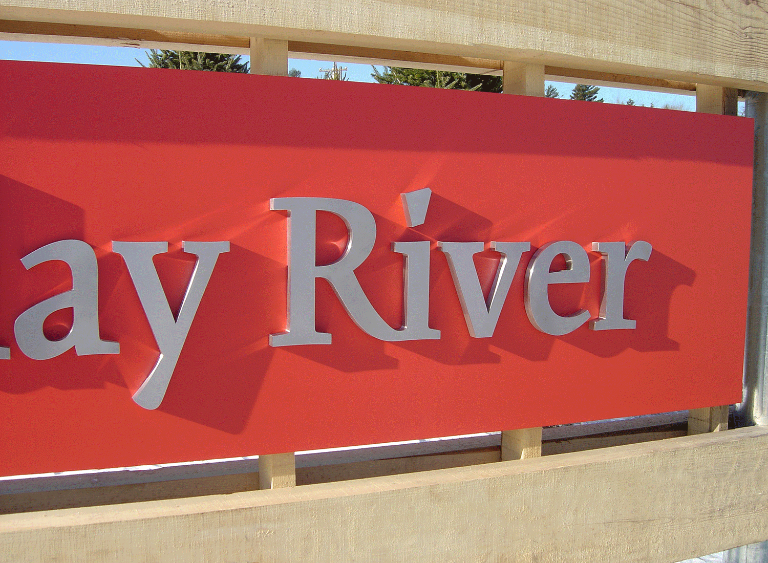 Sunday River Sign Detail, Metal Letters