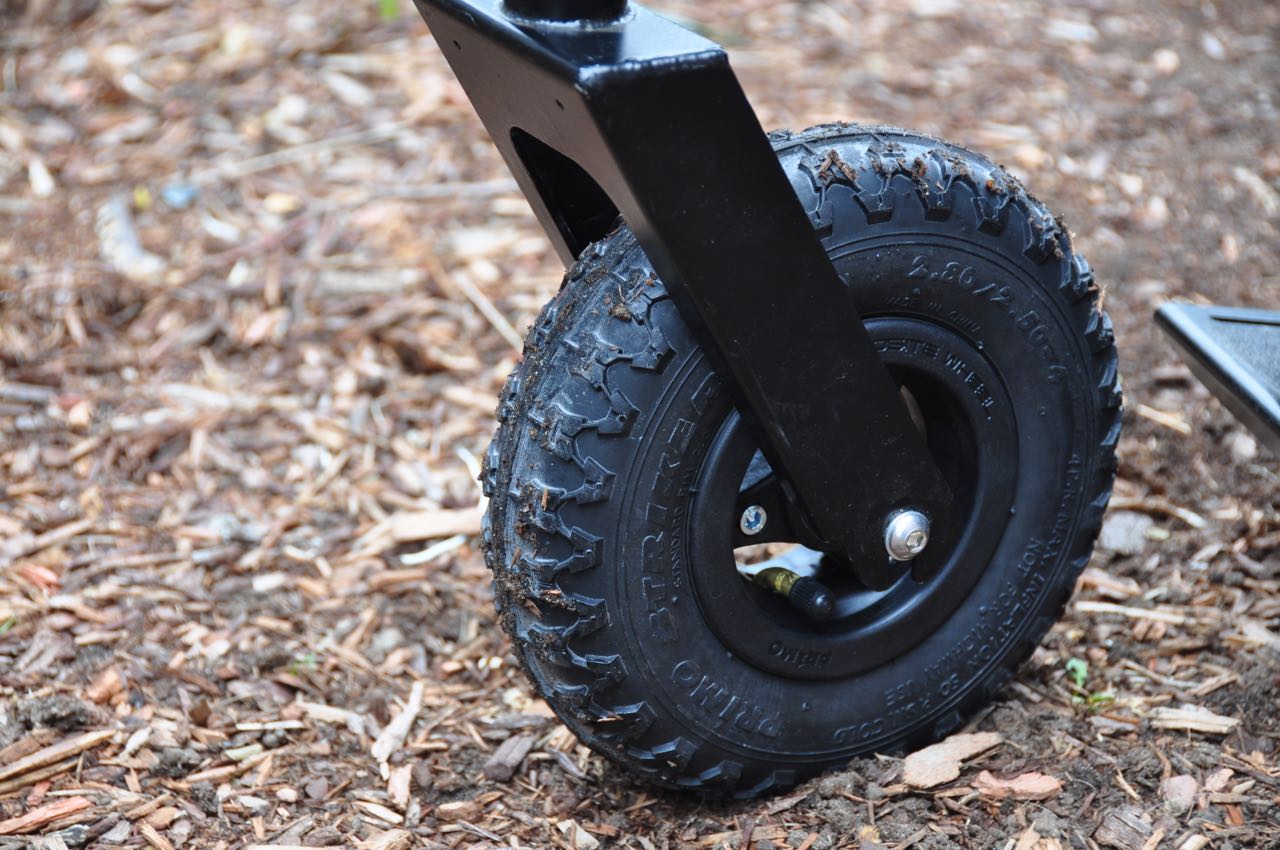 The new pneumatic front wheel included with the GRIT Freedom Chair 3.0 and available as an easy-to-install upgrade for older models of the chair.