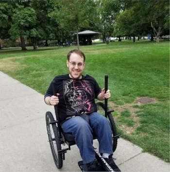Brett out testing his new GRIT Freedom Chair.