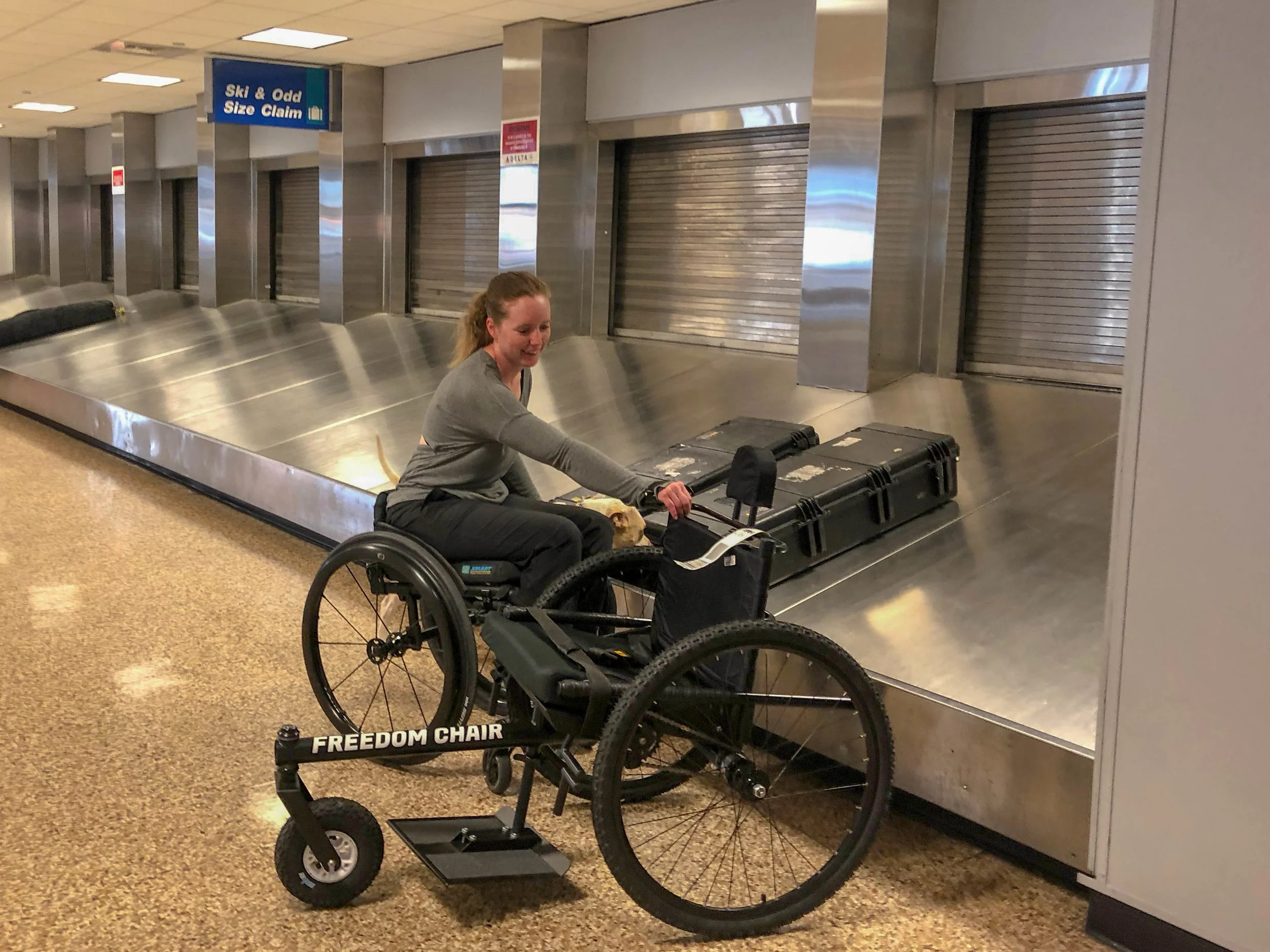 At most airports, your checked GRIT Freedom Chair will arrive in the Odd Size Claim area.