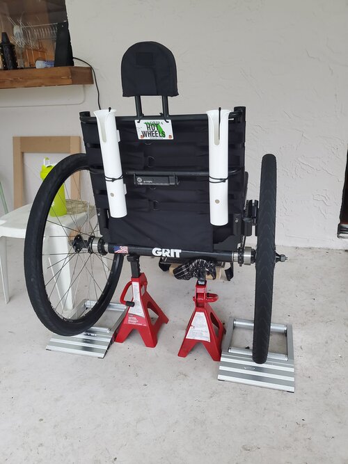 GRIT Freedom Chair set up on rollers and mounted indoors