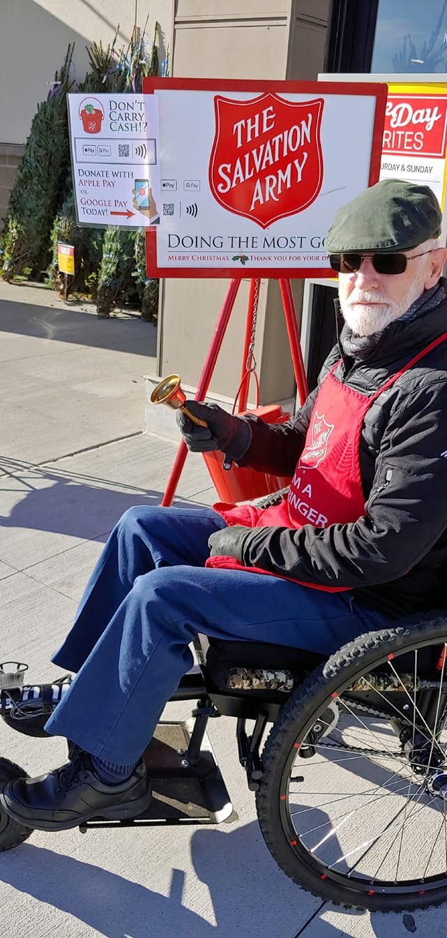 “40 degrees and a breeze blowing, but wouldn’t have been able to do this without my FC.” —John, volunteering with the Salvation Army in his Freedom Chair.