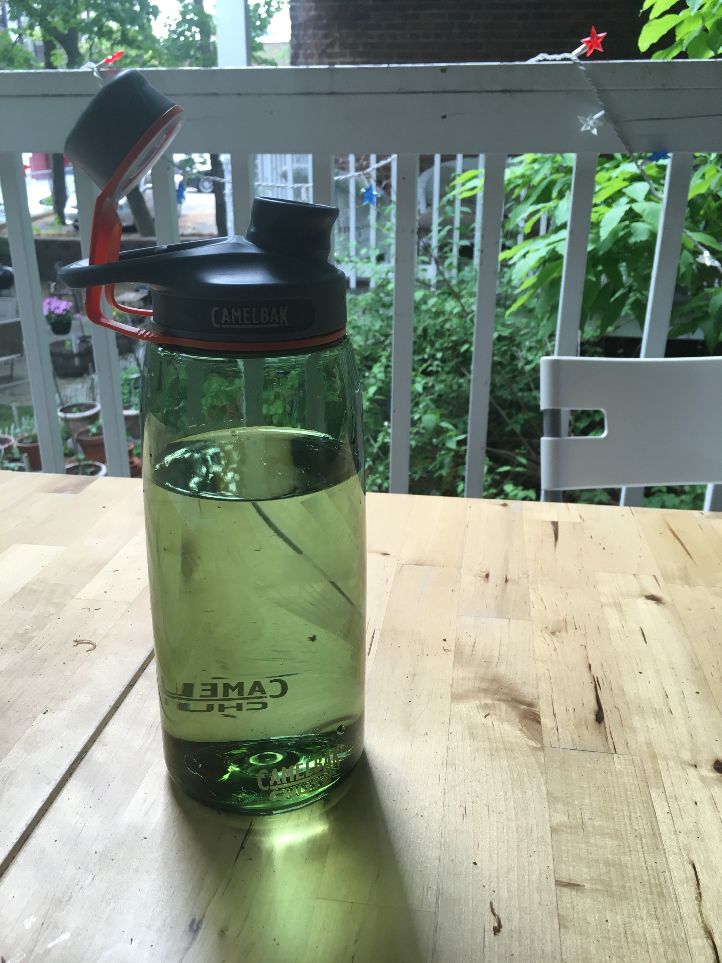 Water bottle on the porch