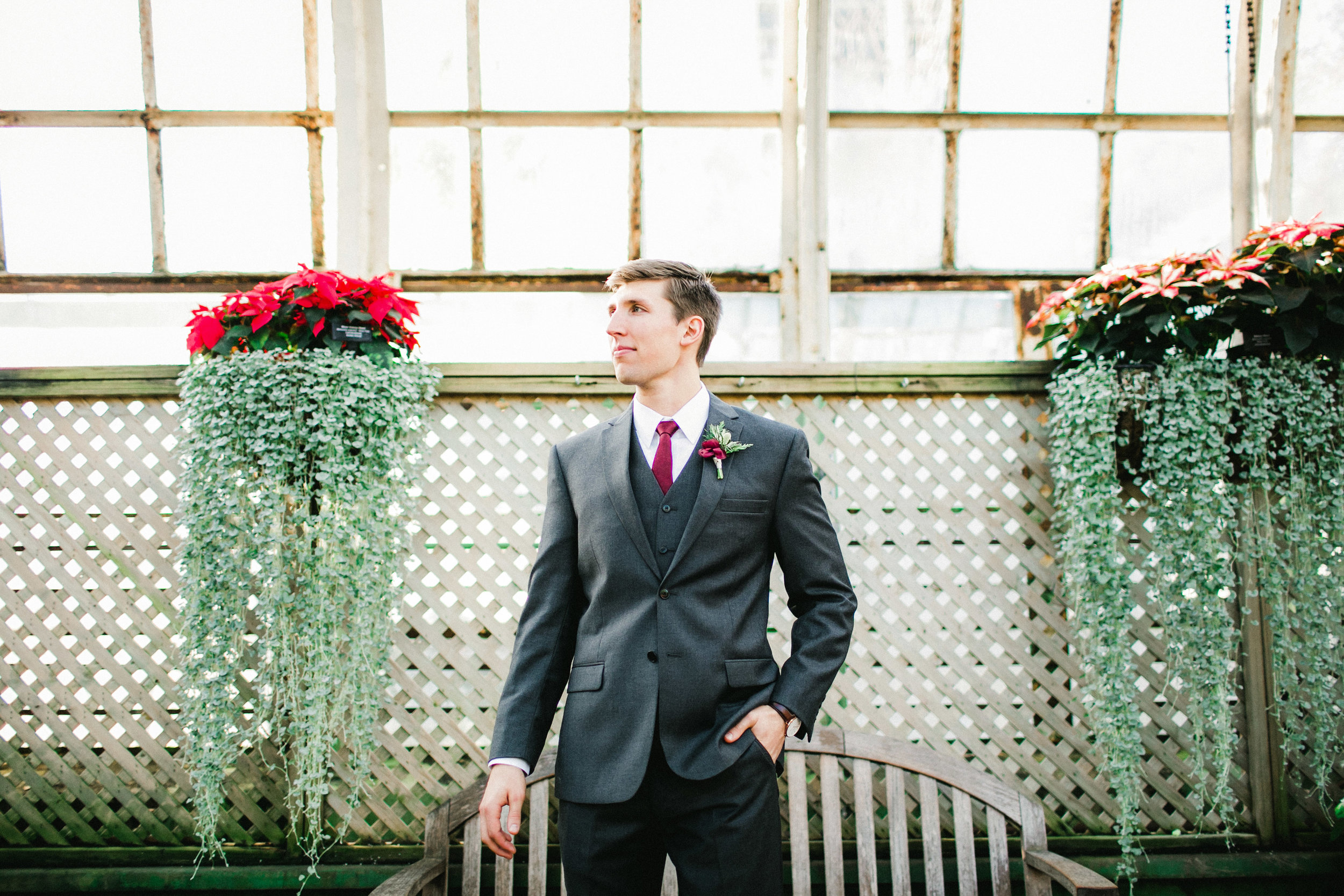 Groom Wedding Portraits in a Conservatory