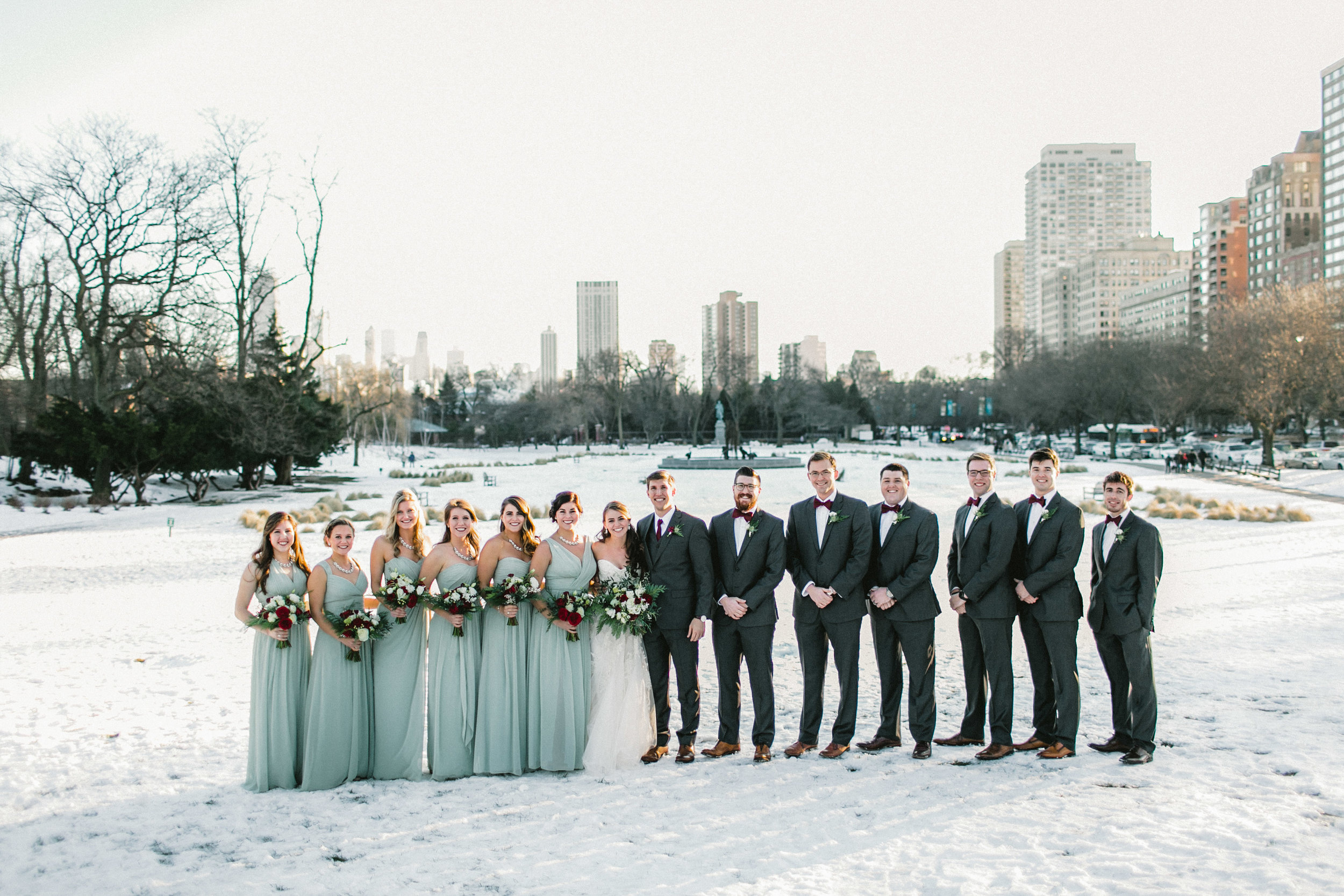 Winter Snowy Wedding bridal party