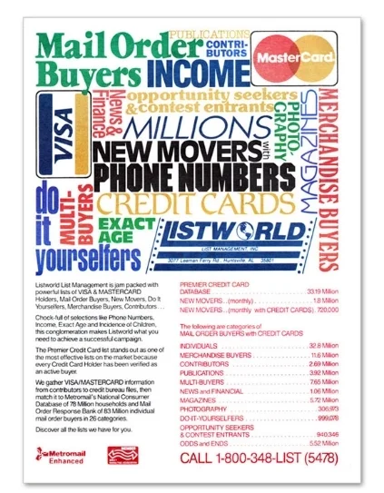  CLIENT: Listworld &nbsp;| &nbsp;AGENCY: The&nbsp;Advertising Store &nbsp;| &nbsp;YEAR: 1988 PUBLICATION:  Developmental Trades,  full page, color 