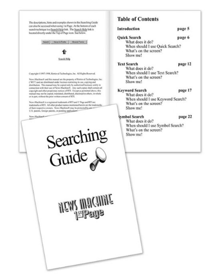  CLIENT: Retrieval Technologies &nbsp;| &nbsp;AGENCY: In-house &nbsp;| &nbsp;YEAR: 1998 TYPE: News Machine—Searching Guide 