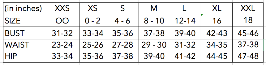 Bust Size Chart Us