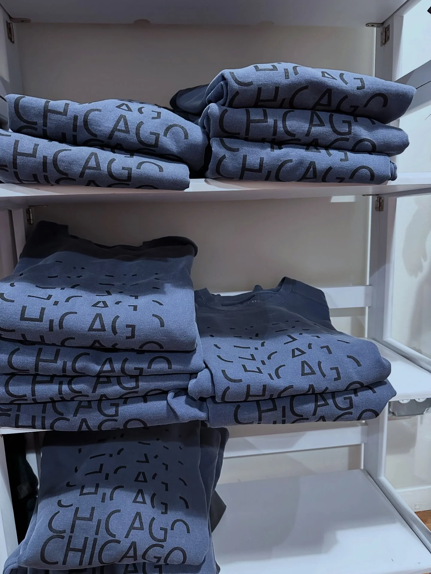 LAST BATCH of blue/grey Chicago Crewnecks! We still have sizes XS, S, XL. It&rsquo;s also the last week of our Last Ones Winter Sale online. Enjoy 20% SITEWIDE with code: MADEINCHICAGO until Saturday 1/31 11:59pm CT