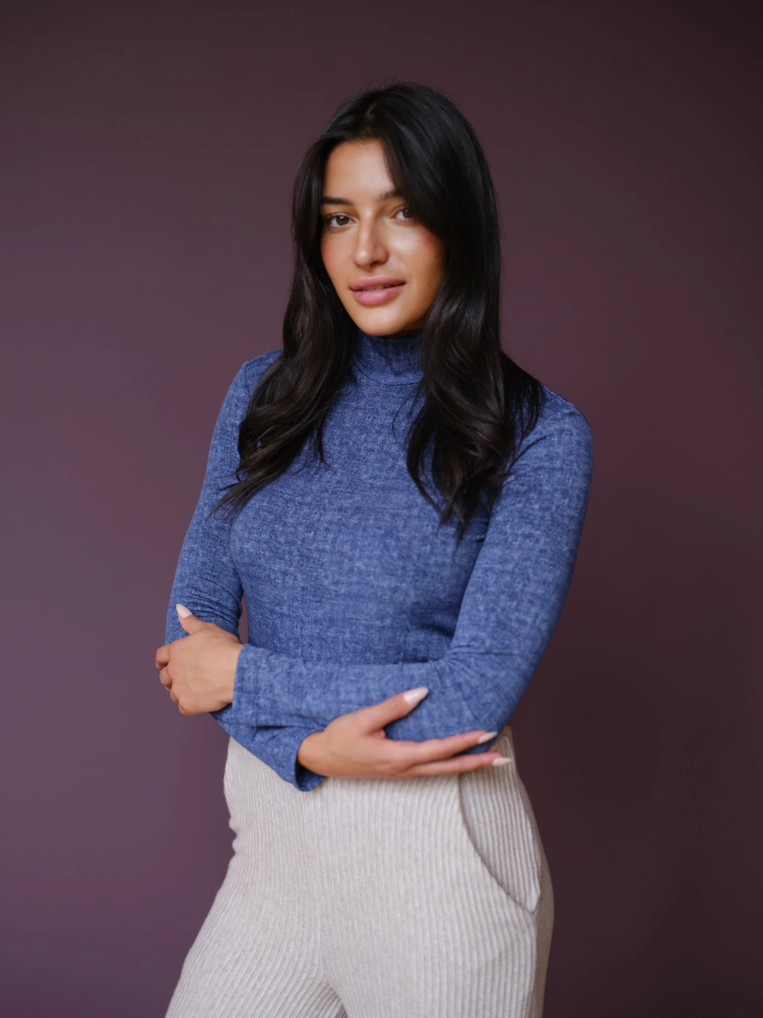 denim mockneck via sophiareyes.com