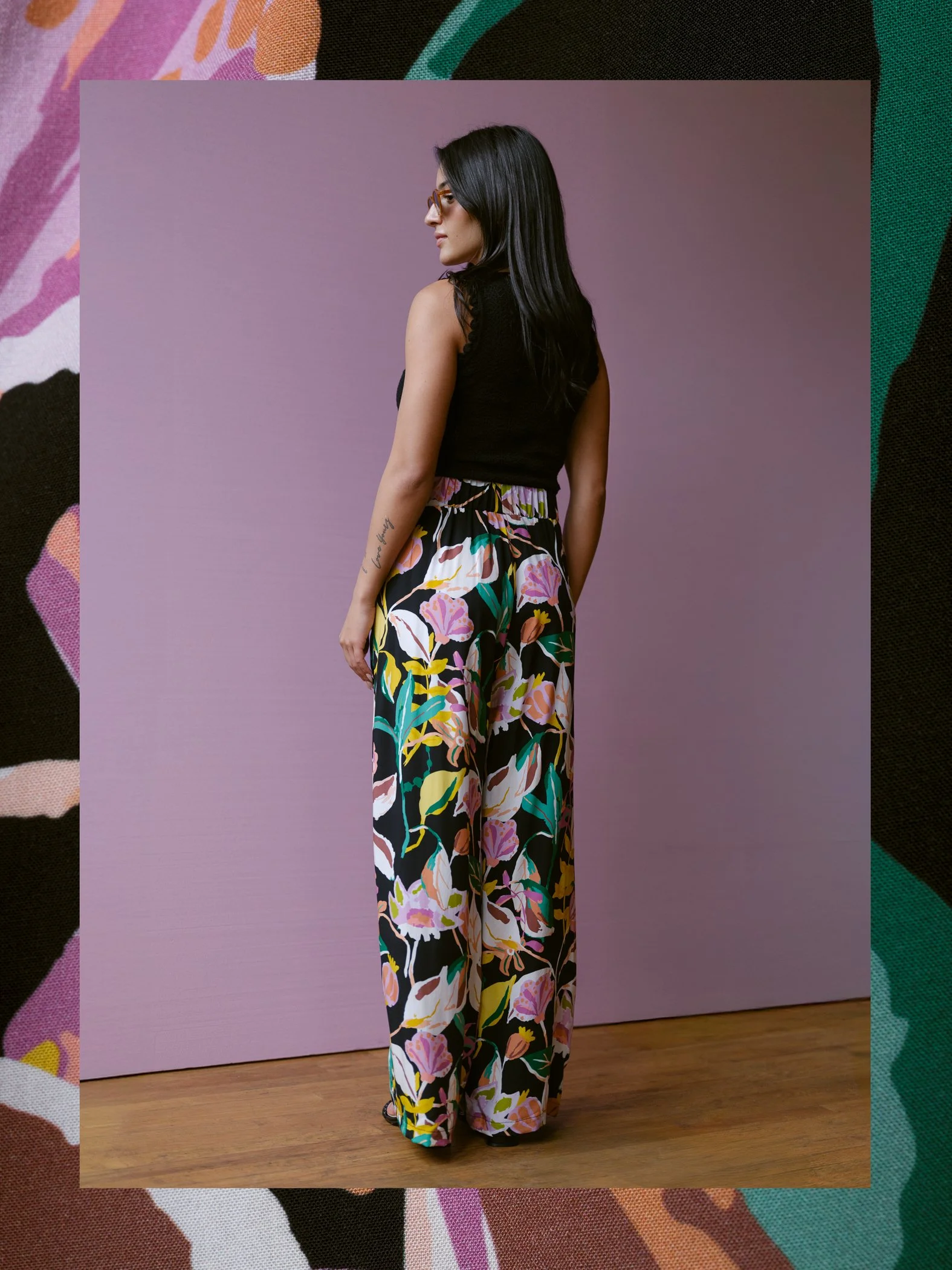 Luzon Pants in black/yellow florals by Sophia Reyes