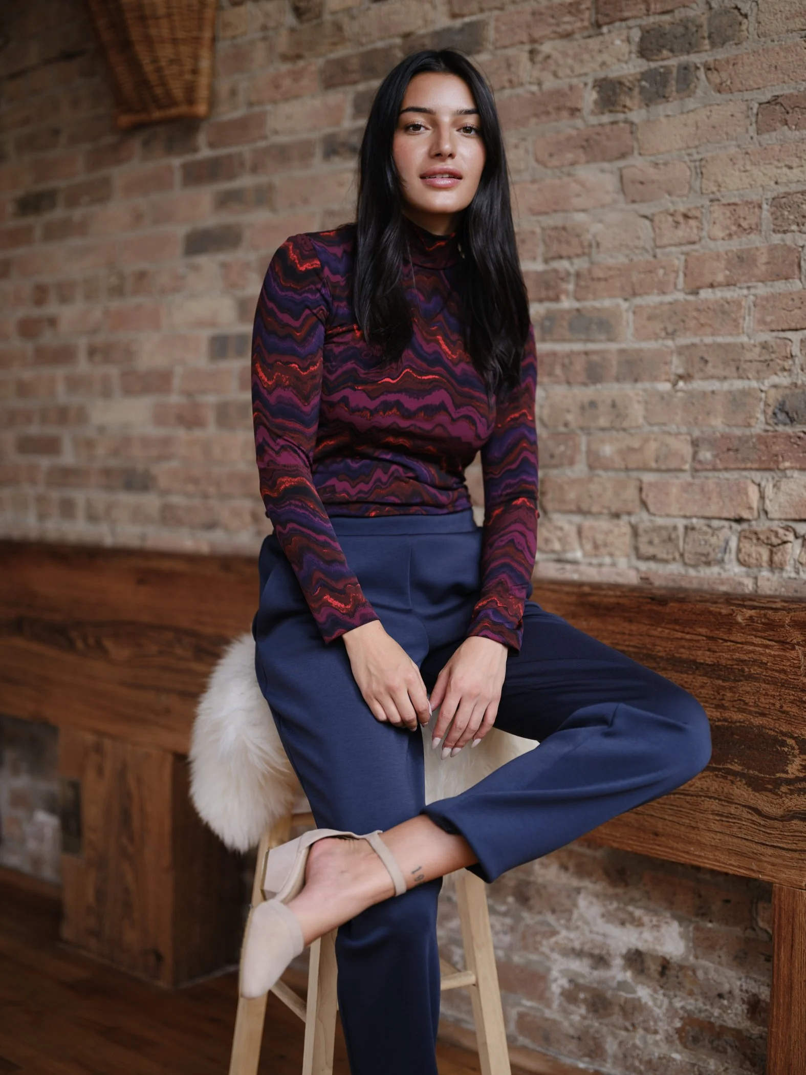 red printed mockneck by Sophia Reyes