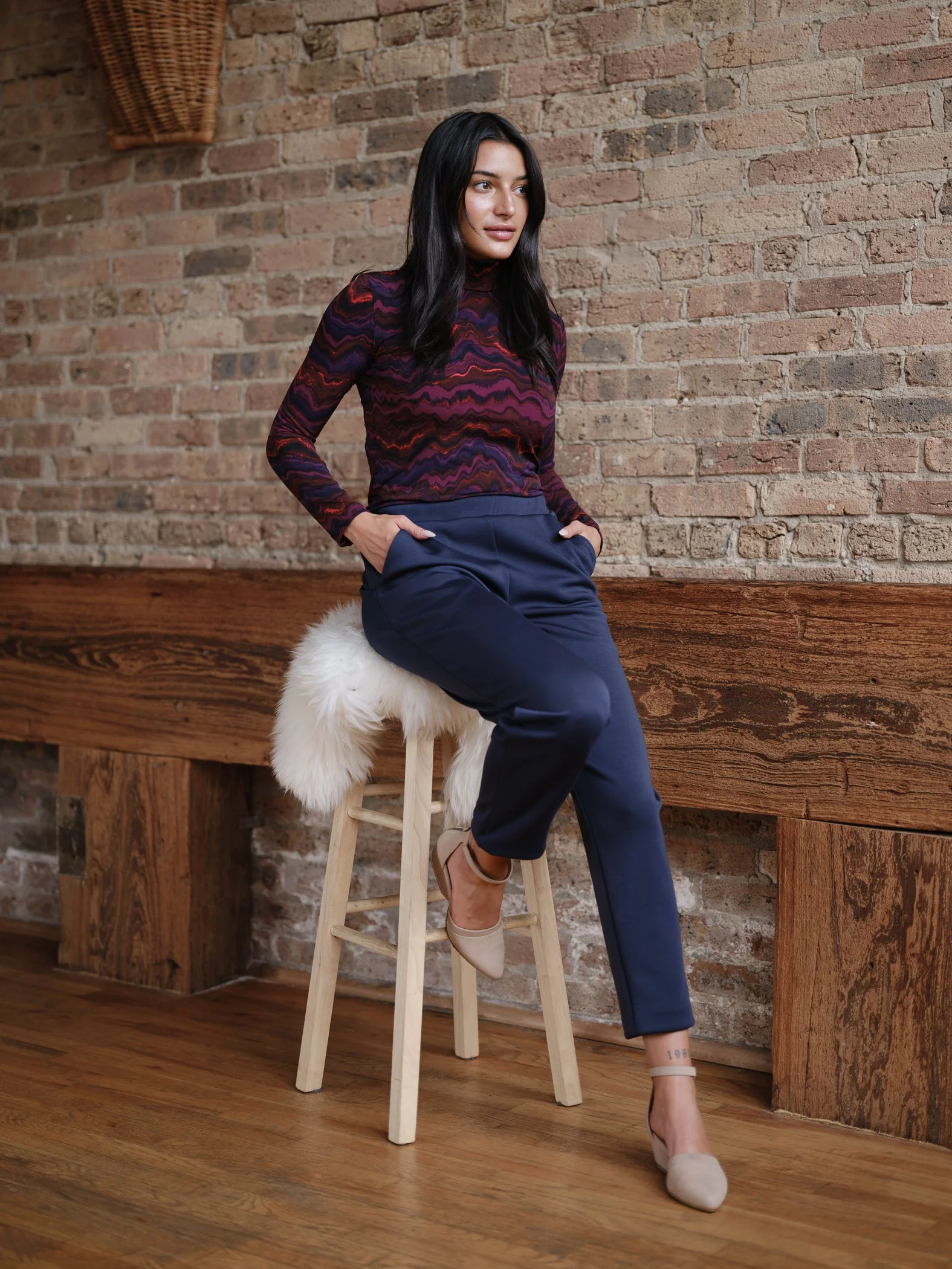 red printed mockneck by Sophia Reyes